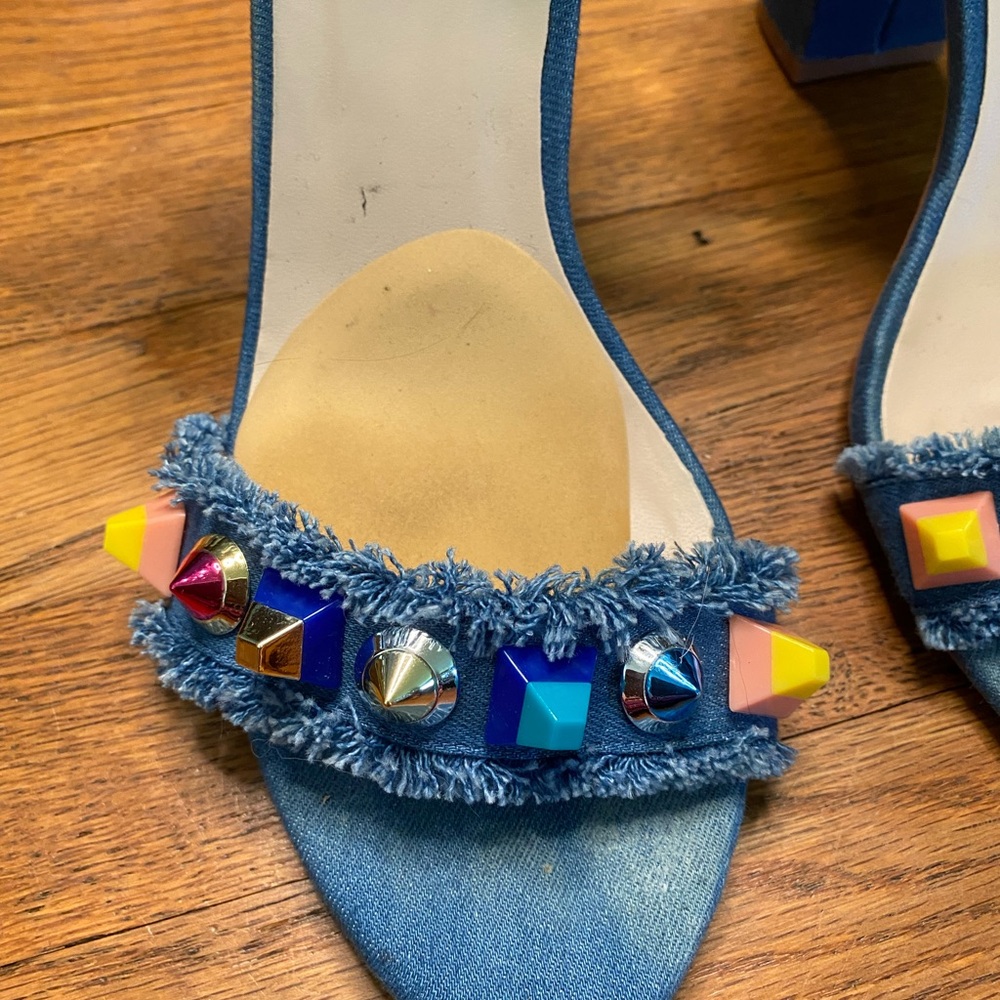 Catherine Malandrino Denim Embellished Block Heel Sandals – Blue – Size 10 - Picture 5 of 7